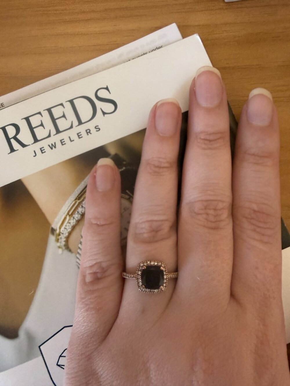 NWT REEDS 10K Rose Gold Black Onyx Diamond Halo Ring Size 7 - Picture 7 of 14